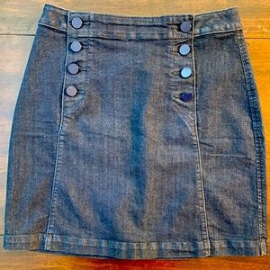 Denim dark navy sailor mini skirt. 14.5 in across, 18 in length